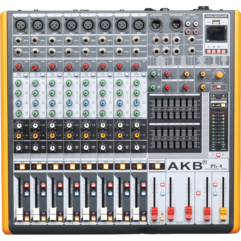 PG-8 professional 8 channel with Double 32 DSP audio mixer